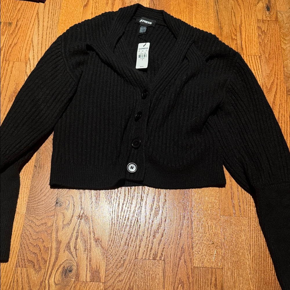 Express black Vneck Balloon Sleeve cross cross cardigan size small - Picture 5 of 6